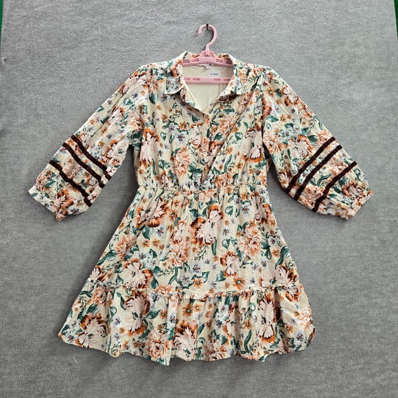 LC Lauren Conrad Dresses & Skirts - LC Lauren Conrad Women Dress Large Brown Floral Mini Shirt Balloon Sleeve Collar